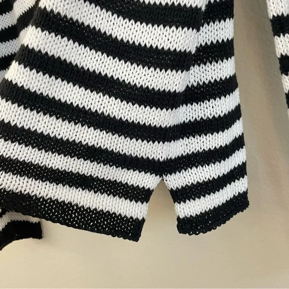 WOODEN SHIPS Eloise Heart V Neck Cotton Sweater Black and White Stripes Size S/M - Picture 6 of 8